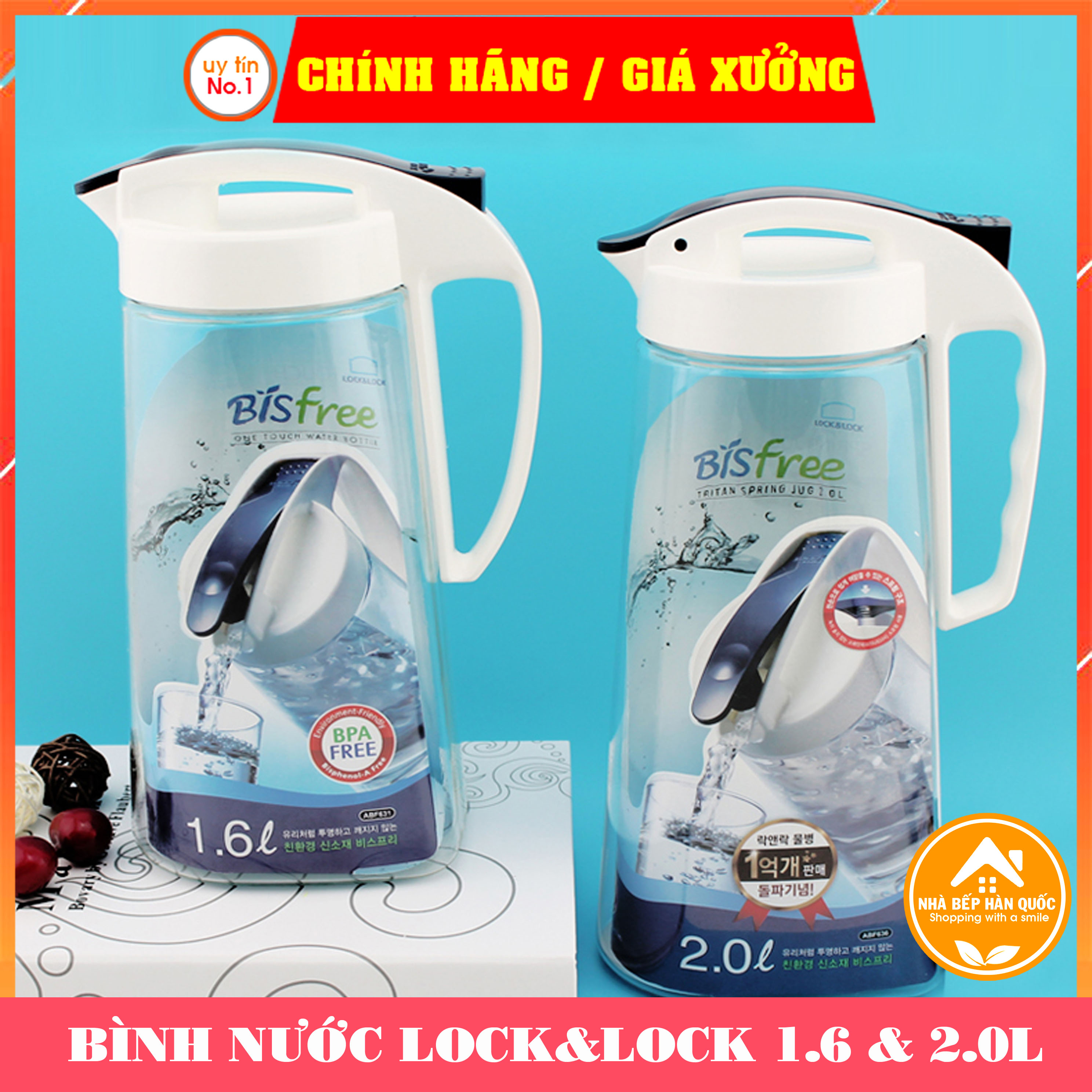 Bình nước Lock and Lock Bisfree One Touch ABF631 1.6L &amp; ABF632 2L