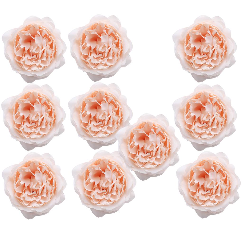 10Pcs Artificial Peony Silk Flower Head Home Wedding Decor Champagne