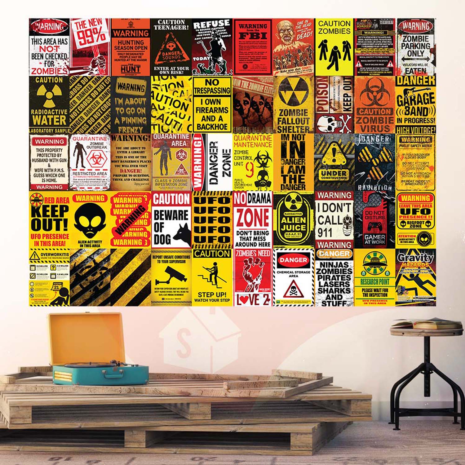 WARNING - Set 50 Poster A4 dán tường trang trí decor quán nhà cửa - STICKER FACTORY