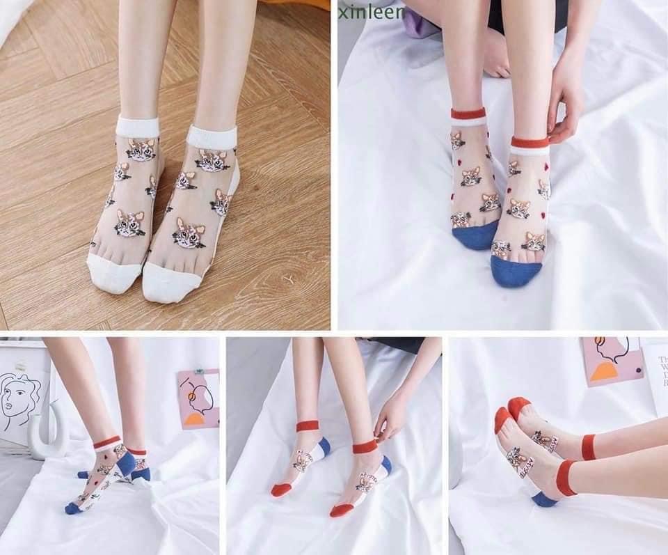Set 10 đôi tất ren nữ cổ ngắn hình mèo xinh hot trend