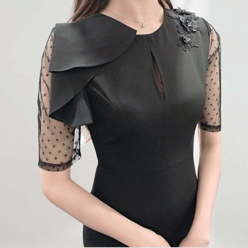 Đầm dự tiệc sang trọng, váy dài đính hoa Lucie Dress EKS130