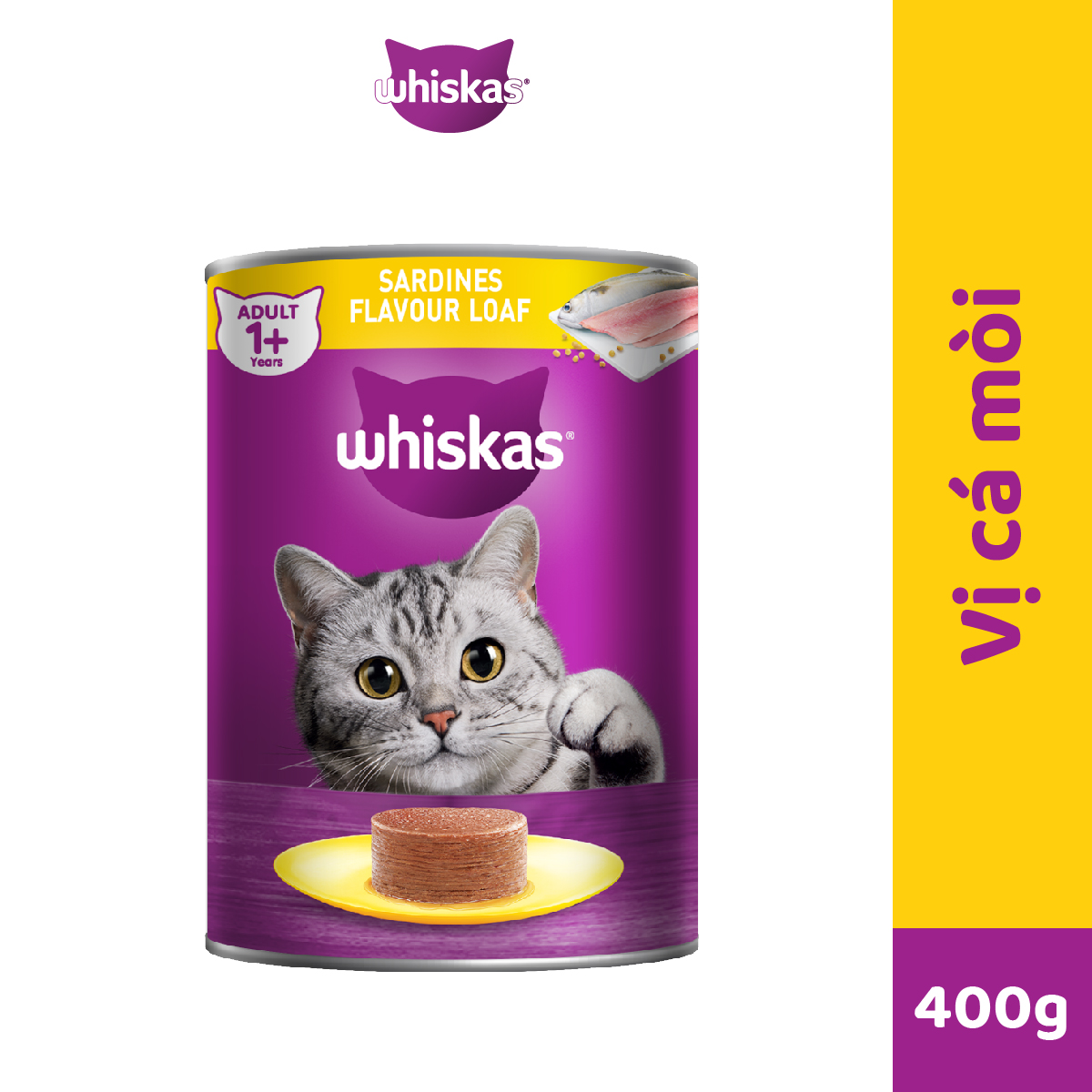 WHISKAS Combo 6 Thức Ăn Cho Mèo Trưởng Thành Dạng Pate Mix 3 Vị 400G (dạng lon)