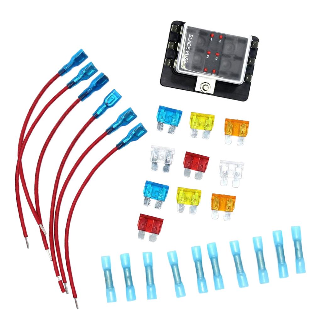 Car Motorcycle Boat Marine 6 Way Blade Fuse Box Holder Block with Cover