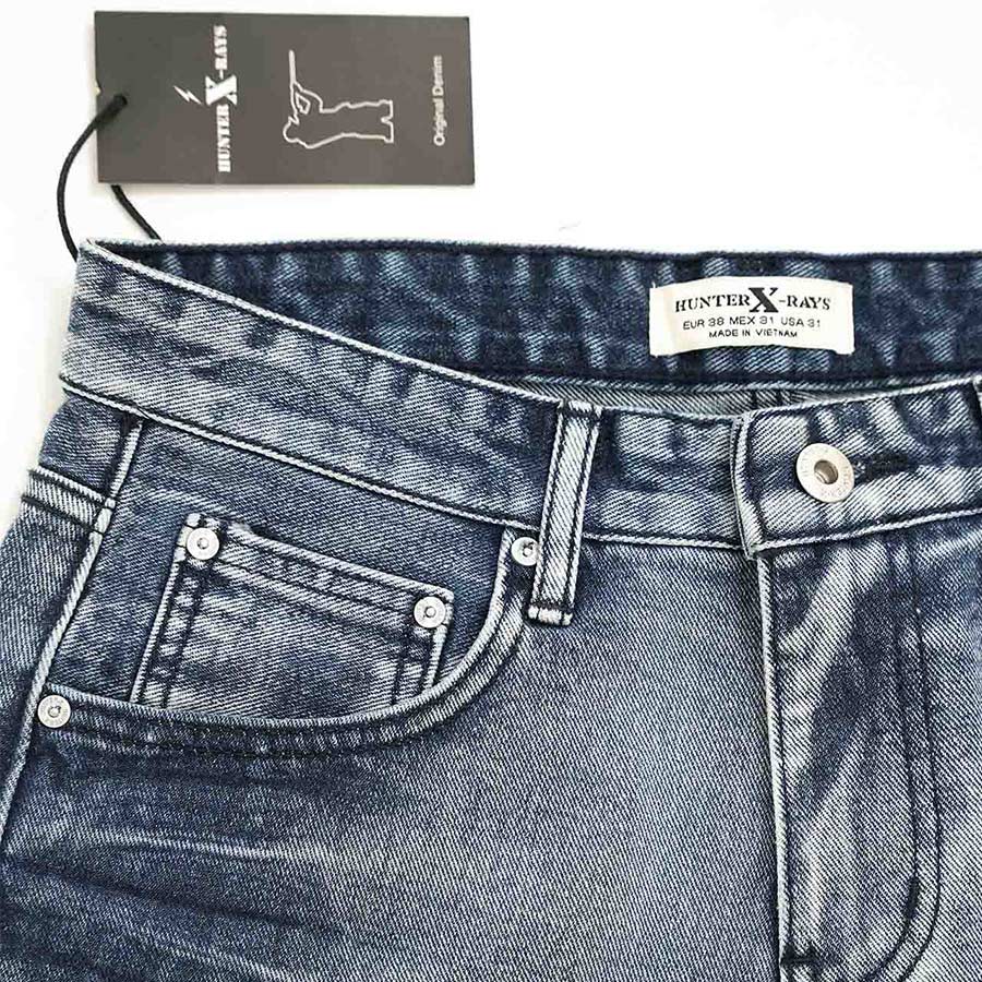 Quần Short Jeans Nam Cao Cấp HUNTER X-RAYS Form Slimfit Cotton màu Xanh Rách S42