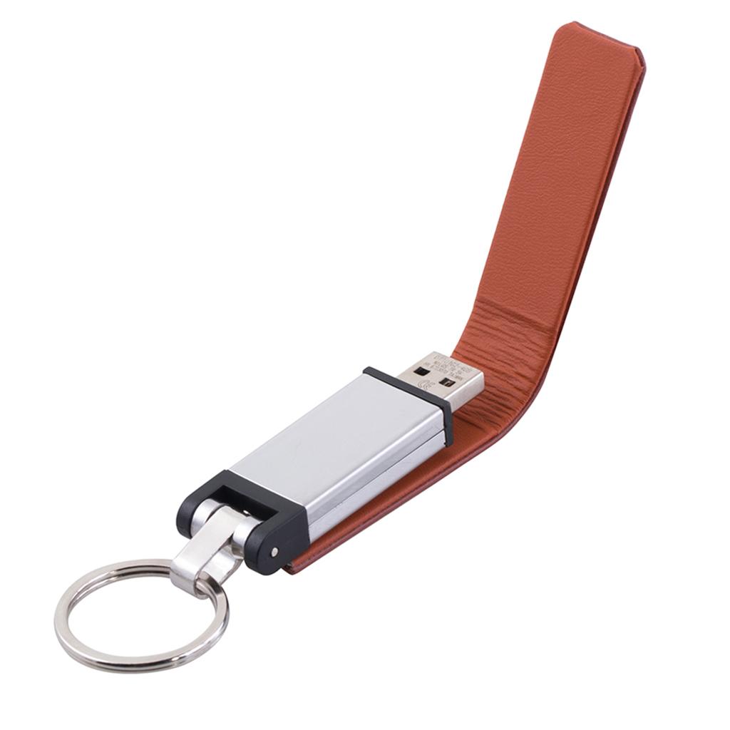 USB Flash Drive Mini USB 2.0 Key Chain PU Leather USB Stick Drive Brown