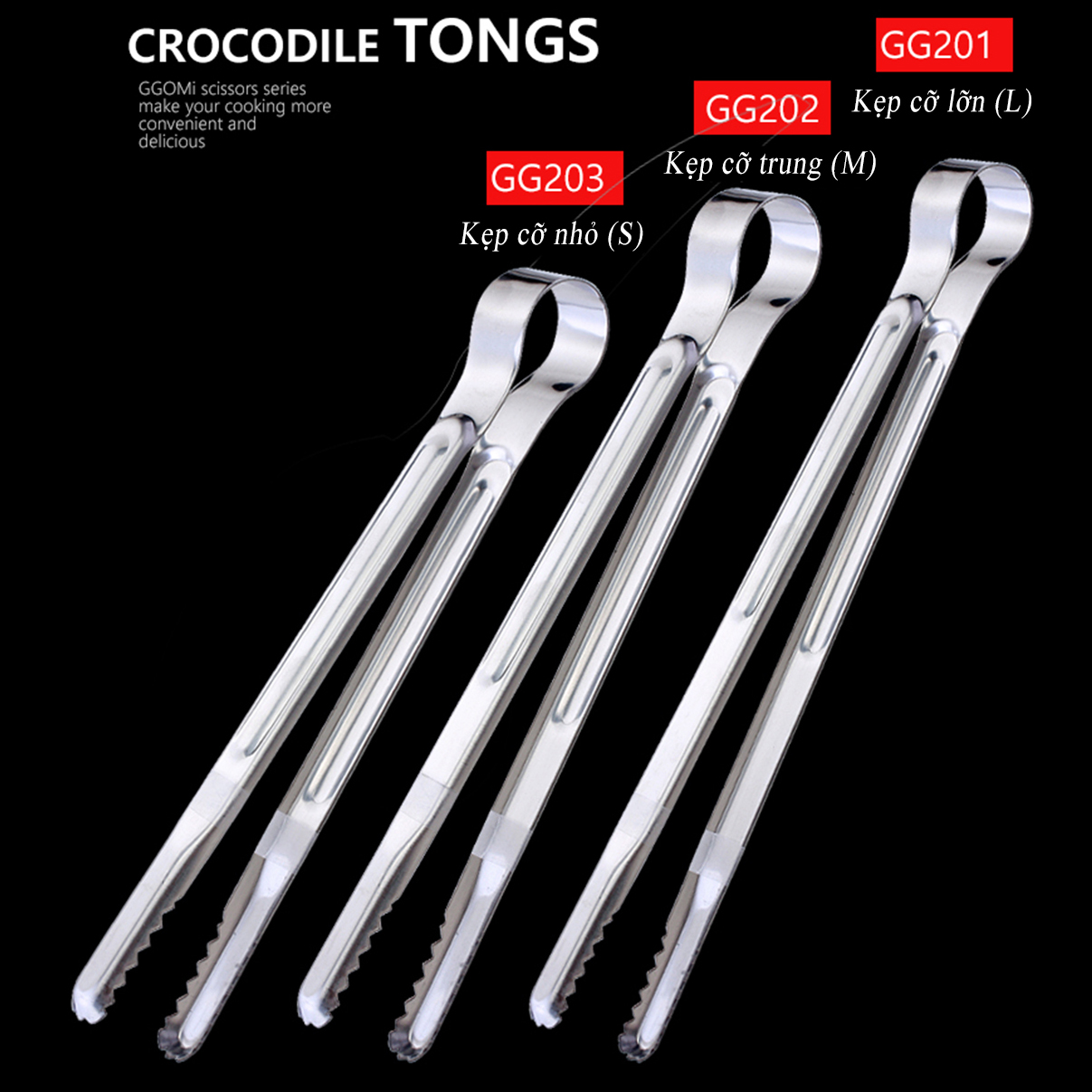 Kẹp gắp thực phẩm inox bằng thép không gỉ an toàn sức khỏe con người nhiều kích cỡ GGOMi Hàn Quốc