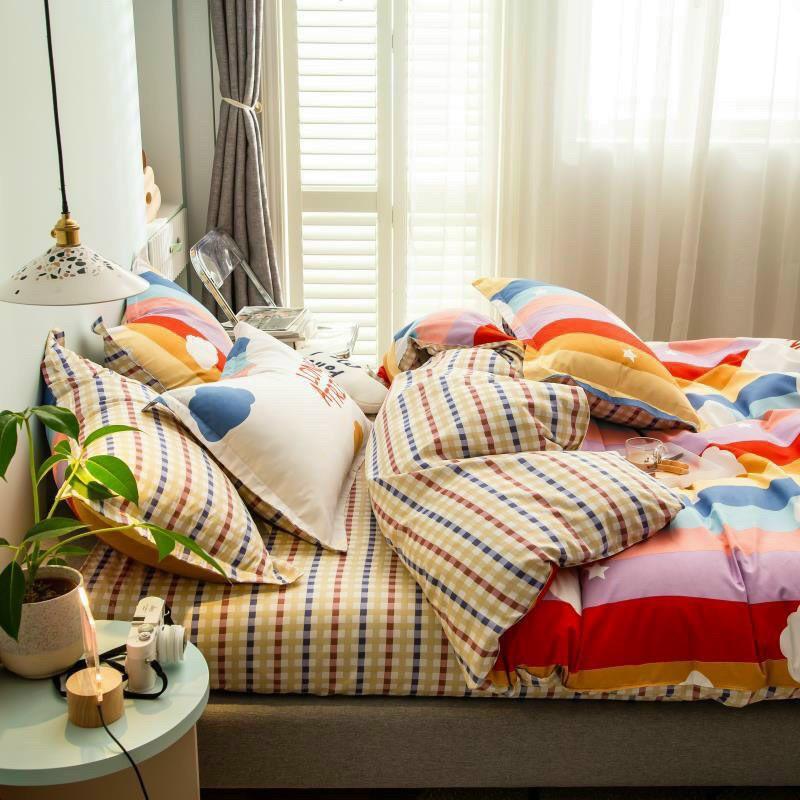 Bộ chăn ga Cotton Poly M2T Bedding chăn ga Hàn Quốc họa tiết Cầu Vồng Sau Mưa đủ size miễn phí bo chun