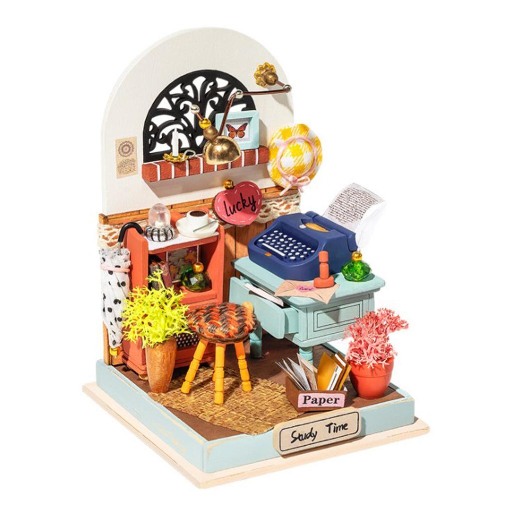 2 Pieces Handcraft Mini Doll House with Furniture Cottage Puzzle for Girls