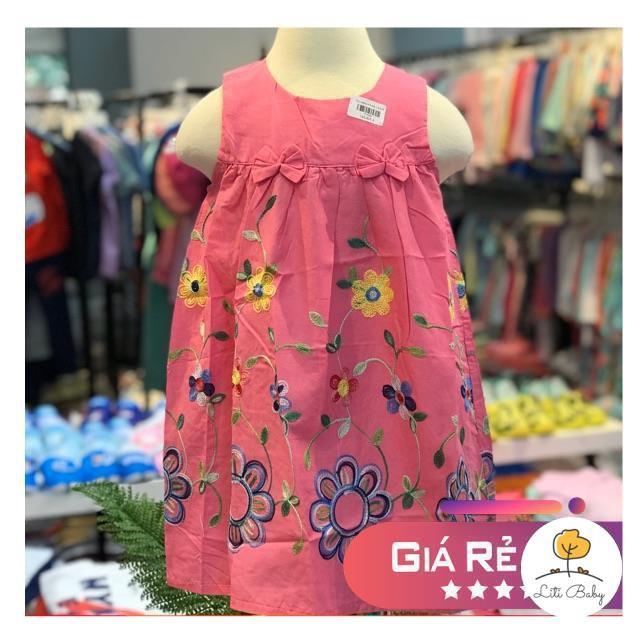 Váy thô thêu hoa sát nách đính nơ size 1-8T