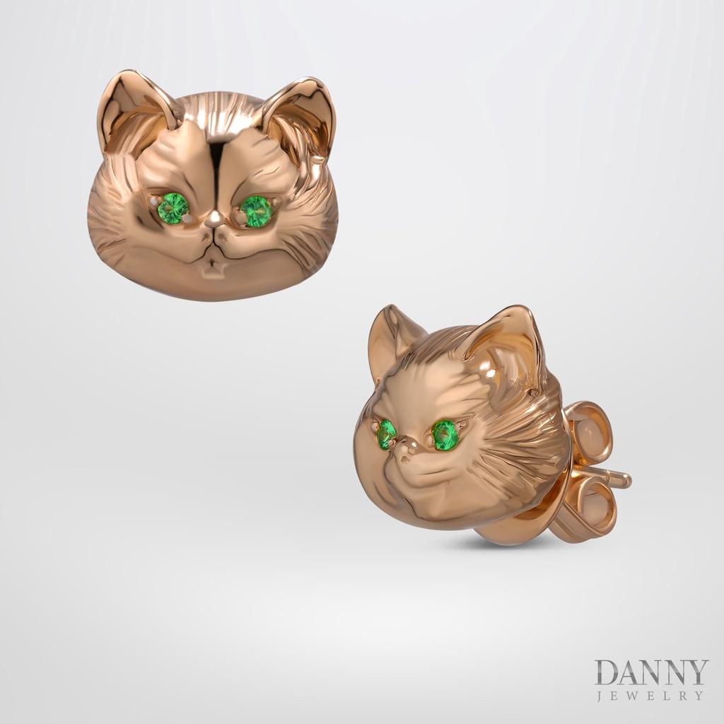 Bông Tai Nữ Danny Jewelry Bạc 925 Biểu Tượng Con Mèo Đính Đá Garnet Xi Vàng hồng BT0037