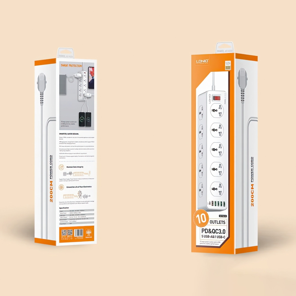 Ổ CẮM ĐIỆN 10 CỔNG 2500W LDNIO SC10610 - HÀNG CHÍNH HÃNG