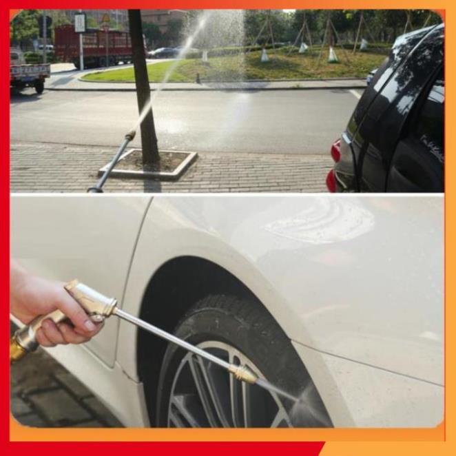 Bộ dây vòi xịt nước rửa xe, tưới cây, tăng áp 3 lần, loại 20m 206701-3 đầu đồng,cút,nối nhựa đen+ tặng mở chai