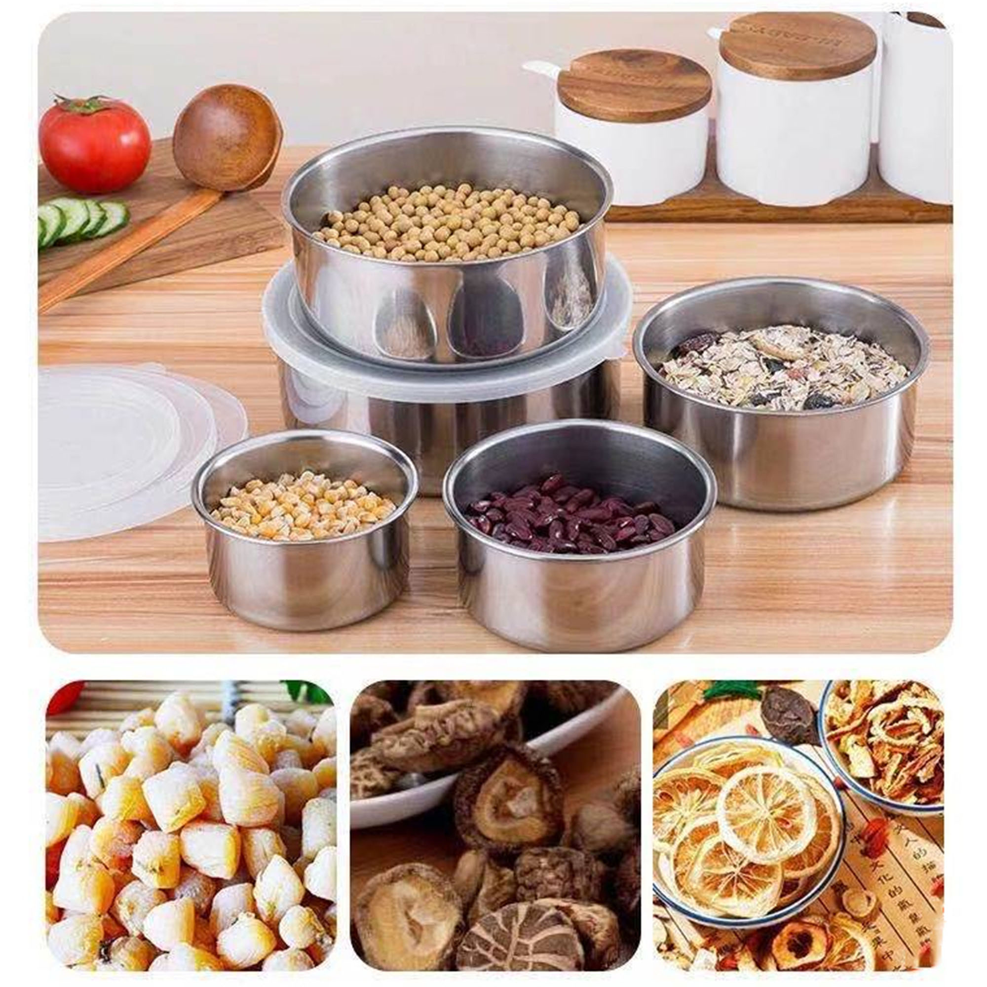 Bộ 5 Thau Inox Đựng Thực Phẩm Nắp Nhựa, Nhiều Kích Thước, Chất Liệu Cao Cấp Bền Đẹp, An Toàn Vệ Sinh Thực Phẩm
