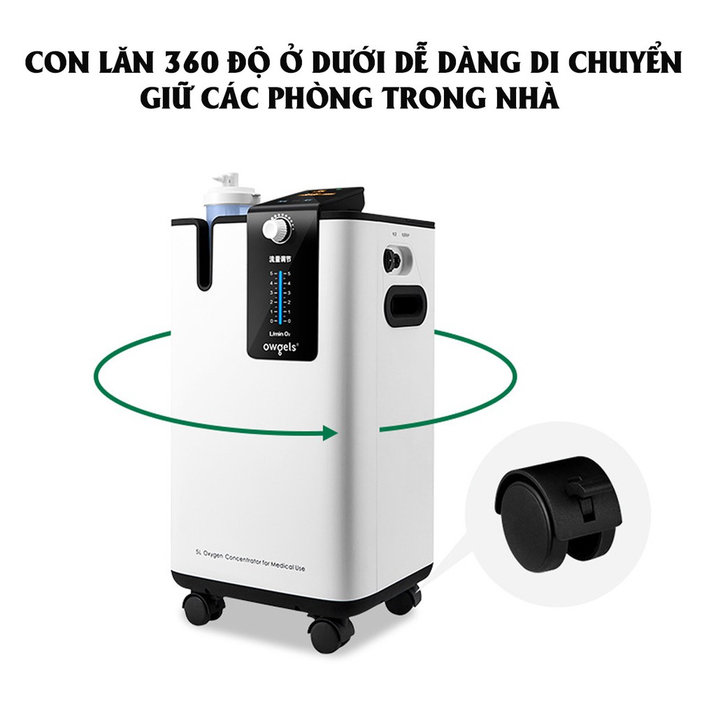 Máy Tạo Oxy Owgels - Hàng Chính Hãng - Công Nghệ Đức - Dung Tích 5L -Tiêu Chuẩn Y Tế 96% + Tặng Máy Đo Nồng Độ Oxy Trong Máu Đeo Ngón Tay Phiên Bản 2021