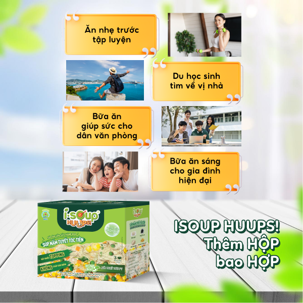 Súp Nấm Tuyết Tóc Tiên Ăn Liền ISOUP HUUPS Ngon,Dinh Dưỡng,Tiện Lợi (Hộp X 3 Viên) - Súp Ăn Liền Sấy Thăng Hoa