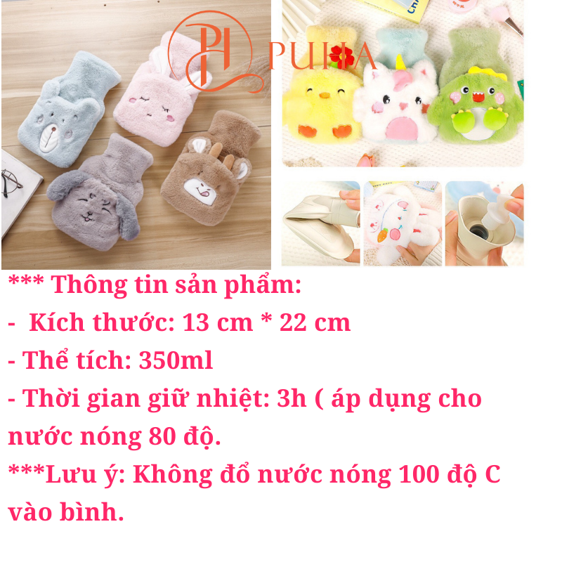 Túi trườm nóng bụng kinh nguyệt PUHA 350ml, túi chườm ấm bụng cho bạn nữ giảm đau