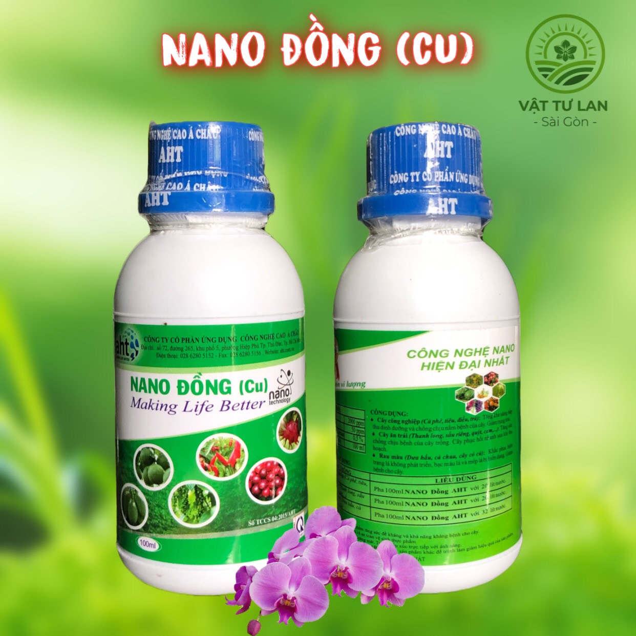 PHÂN BÓN VI LƯỢNG NANO ĐỒNG (Cu) AHT Chai 100ml CÔNG NGHỆ NANO HIỆN ĐẠI