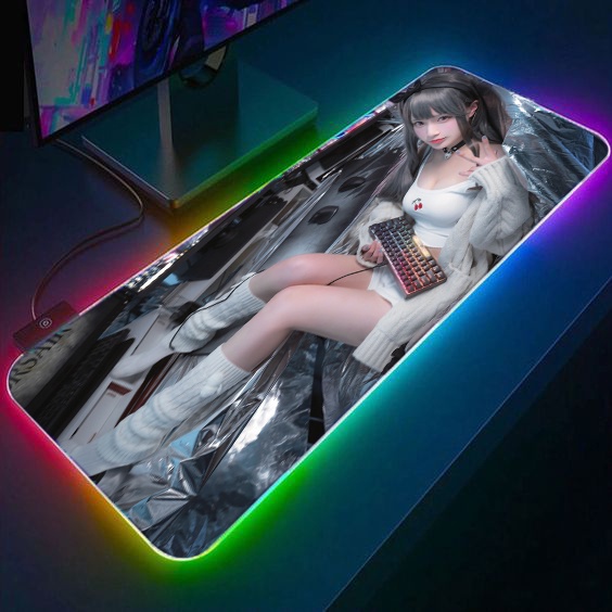 Lót Chuột Rgb Size 80X30Cm, 90X40Cm Chất Cao Su Chống Trượt Chuyên Game Dày 3Mm Siêu Bền Yorn - Hàng Chính Hãng - 8030 Hot Girl Rgb