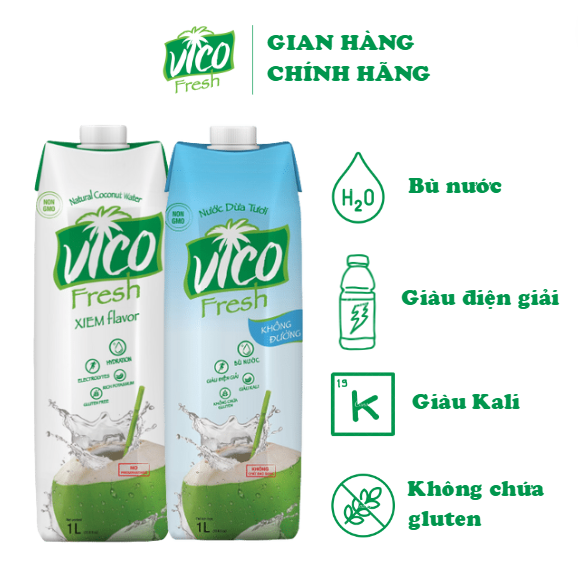 2 HỘP NƯỚC DỪA VICO FRESH 1L (1 XIÊM, 1 NATURAL)