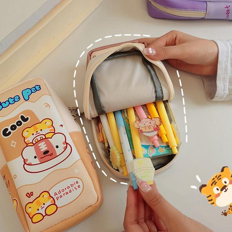 Túi Đựng Bút Da PU Họa Tiết Động Vật Hoạt Hình Cho Học Sinh
