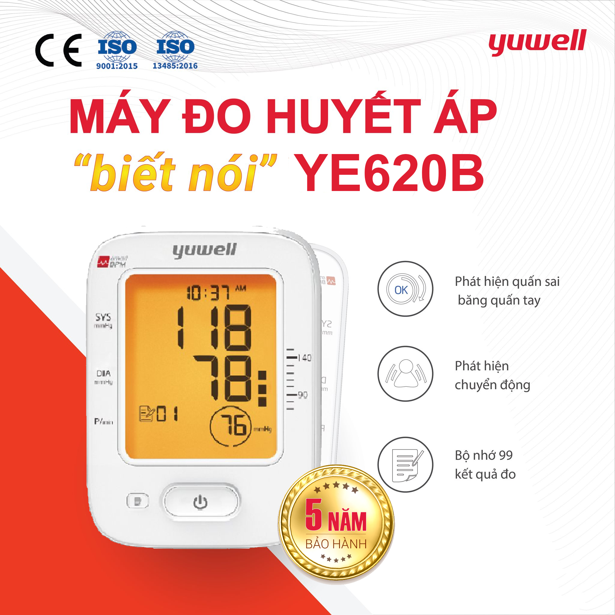 [Giọng nói Tiếng Việt] Máy đo huyết áp điện tử bắp tay YUWELL 620B