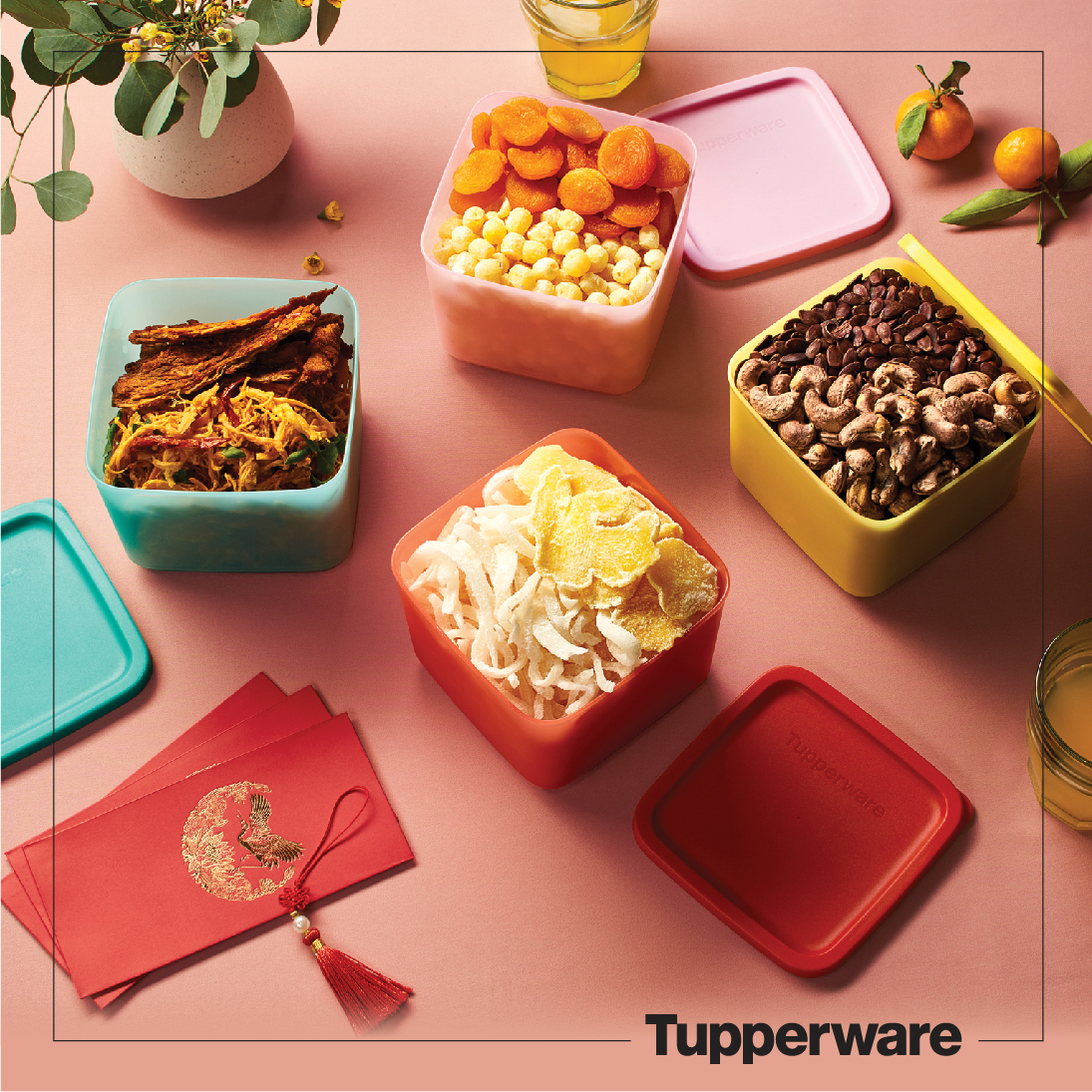 Bộ Hộp Tupperware Medium Square Round 4 Hộp - Hàng Chính Hãng