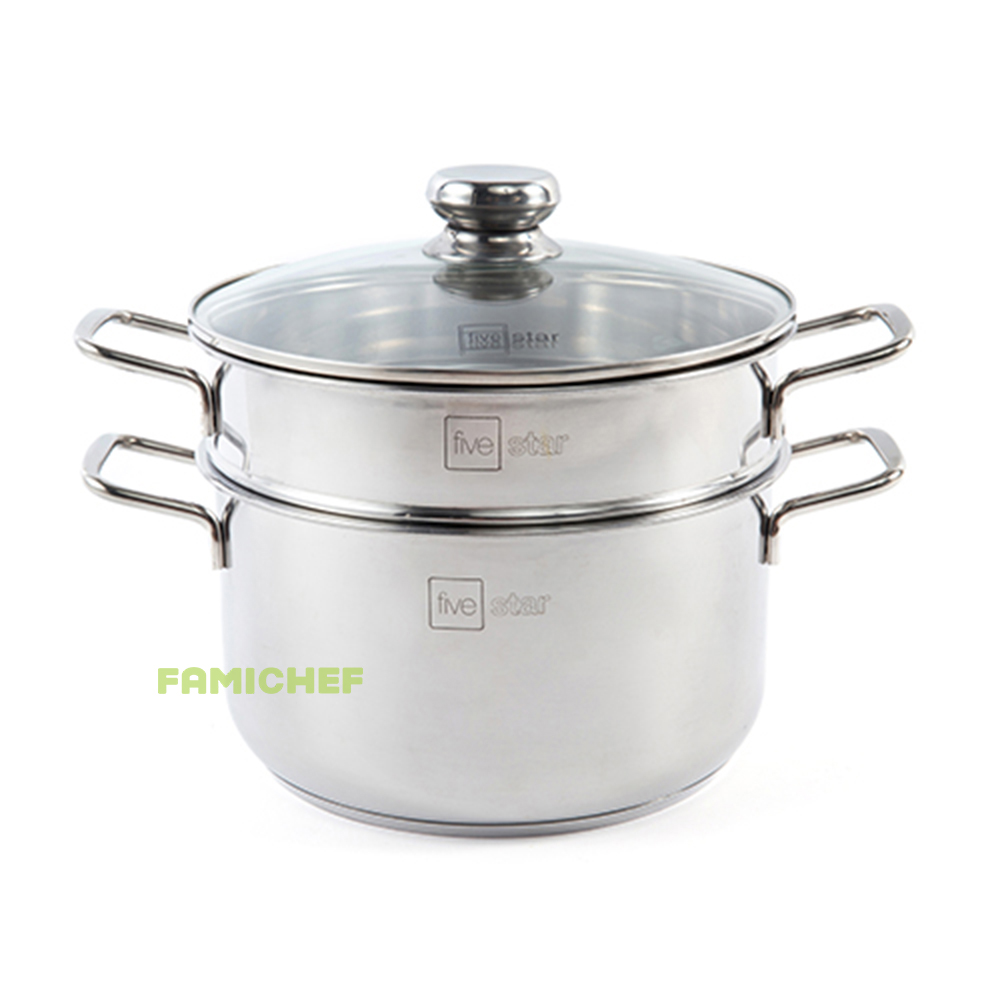 Bộ nồi chảo xửng inox 3 đáy nắp kính FiveStar FSB5002