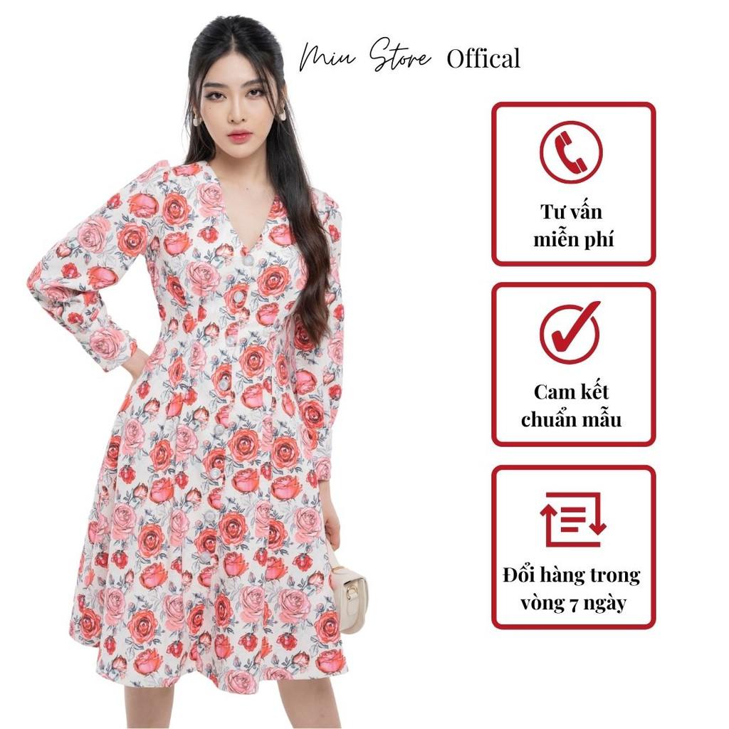 Đầm nữ thiết kế dài tay cổ V voan cao cấp ngọc đính MIUSTORE D00255