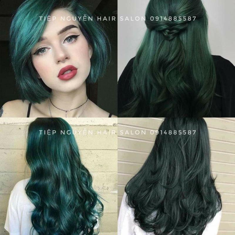 Combo nhuộm xanh rêu kèm oxi trợ dưỡng và găng tay