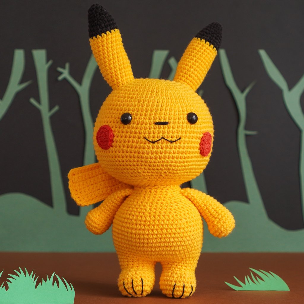 Pokemon Pikachu móc len - Đồ chơi bằng len handmade, Thú len handmade nhồi bông Amigurumi