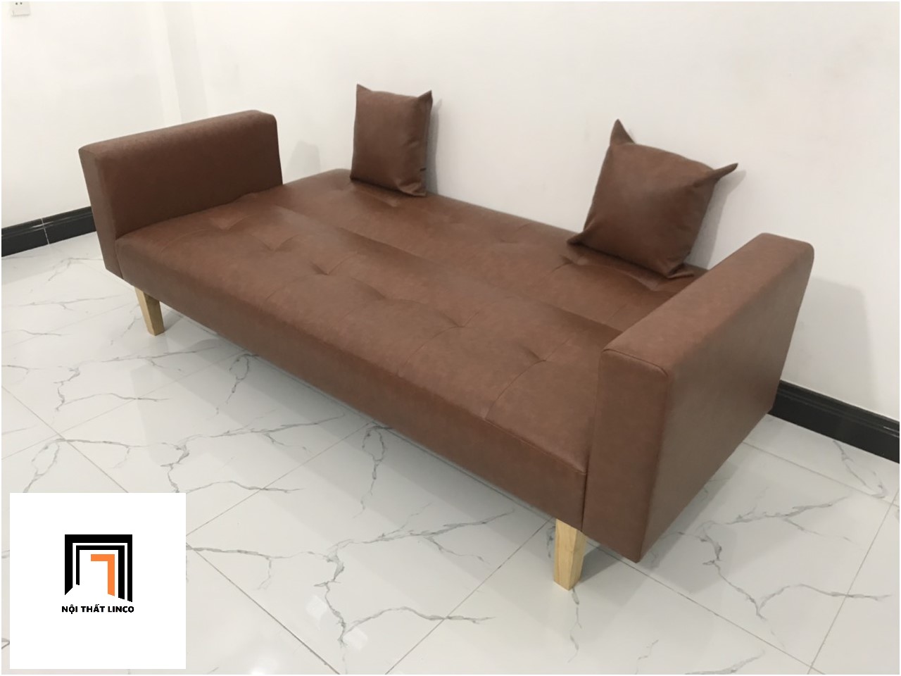 Ghế sofa bed giường nằm TV màu nâu đậm simili giả da