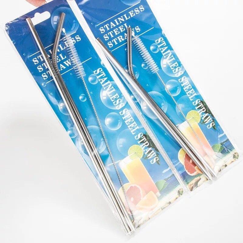Bộ 2 Ống Hút Inox + 1 Thanh Khuấy Cọ Rửa Không Gỉ Không Độc Hại