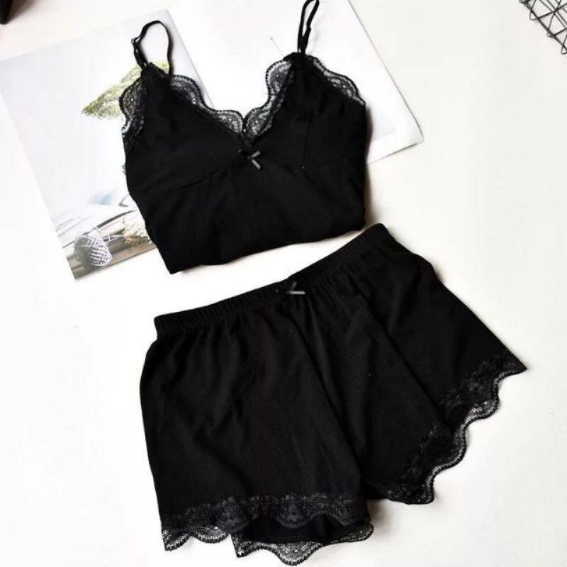 Sét bộ đồ cotton tăm 2 dây siêu gợi cảm