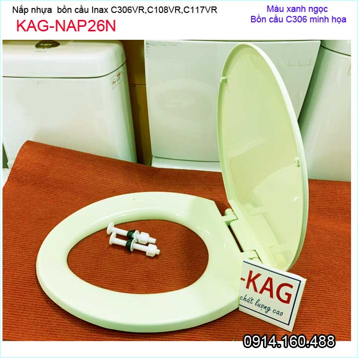 Nắp đậy cho bồn cầu KAG-NAP26N xanh ngọc nhạt, Nắp xí bệt C117-C306-C108 2 khối nhựa bóng-đẹp