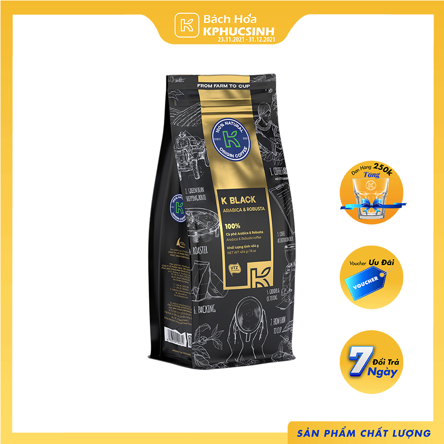 [Giao Nhanh 2H]  Combo 2 Túi Cà Phê Rang Xay Nguyên Chất Xuất Khẩu K Black K Coffee (454G/Gói) Tặng 1 Lon Sữa Đặc