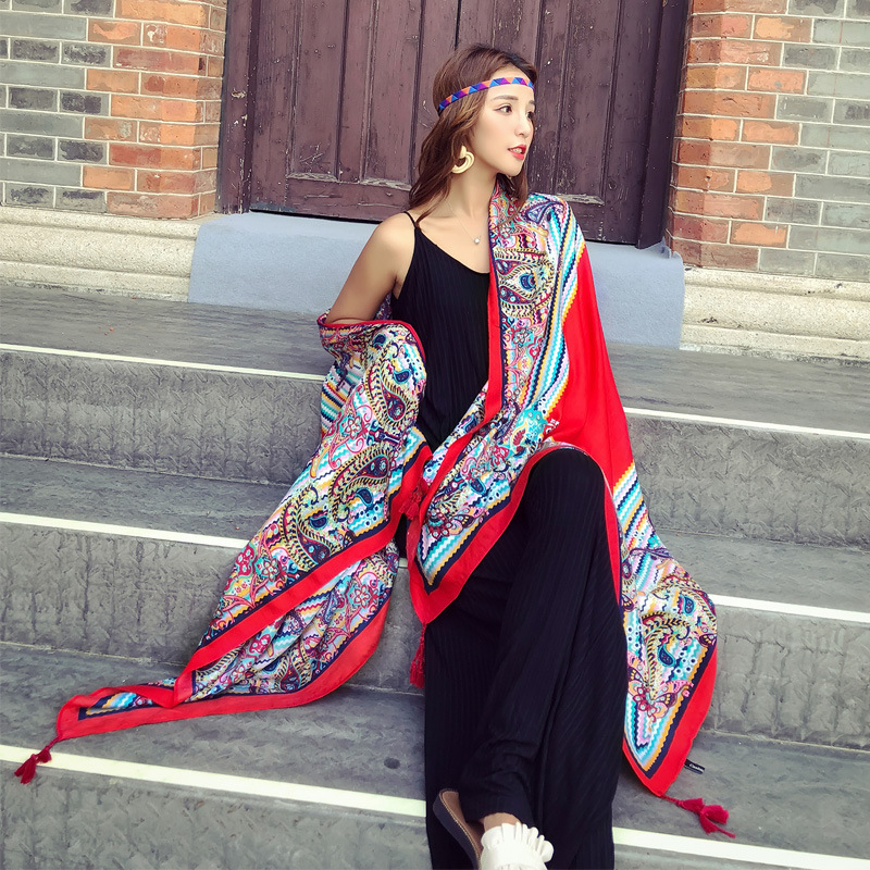 Khăn Choàng Quàng Cổ Boho Họa Tiết Vintage Thổ Cẩm - Chất Liệu Cotton  - Size:90x180cm - Mã KC019