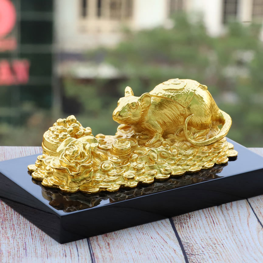 Tượng Chuột Chiêu Tài Tấn Lộc mạ vàng 24K