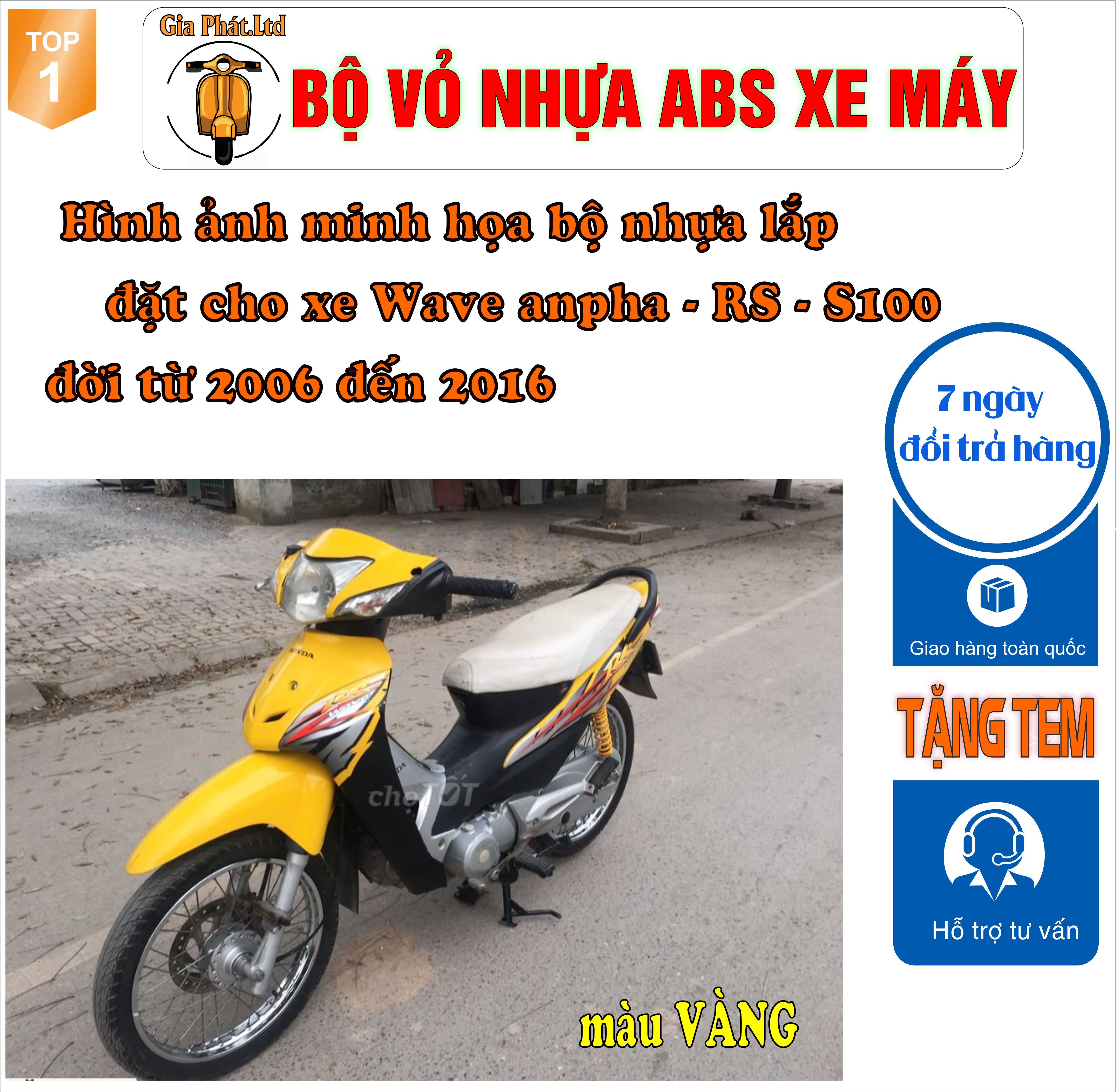 [tặng tem ] Dàn áo xe Wave RS - wave alpha - wave s100, nhựa ABS nguyên sinh màu VÀNG_TKB_1396(2197)