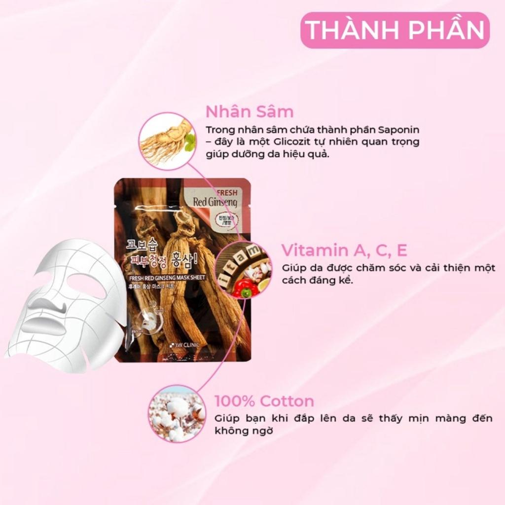 Combo 5 Mặt Nạ 3W Clinic Nhân Sâm Đỏ Fresh Red Ginseng Mask 23ml/Miếng