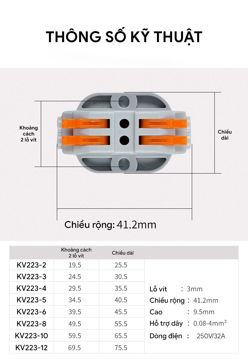 Cút nối dây điện nhanh KV223 ( 6, 8, 10 và 12 cổng)