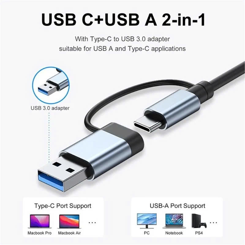 Bộ Chuyển Đổi Hub USB C Hub 8 Trong 1 Type C 3.1 Sang USB 3.0/ Type C/ Đọc Thẻ SD / TF Cho MacBook Notebook Laptop Máy Tính - Hàng Nhập Khẩu