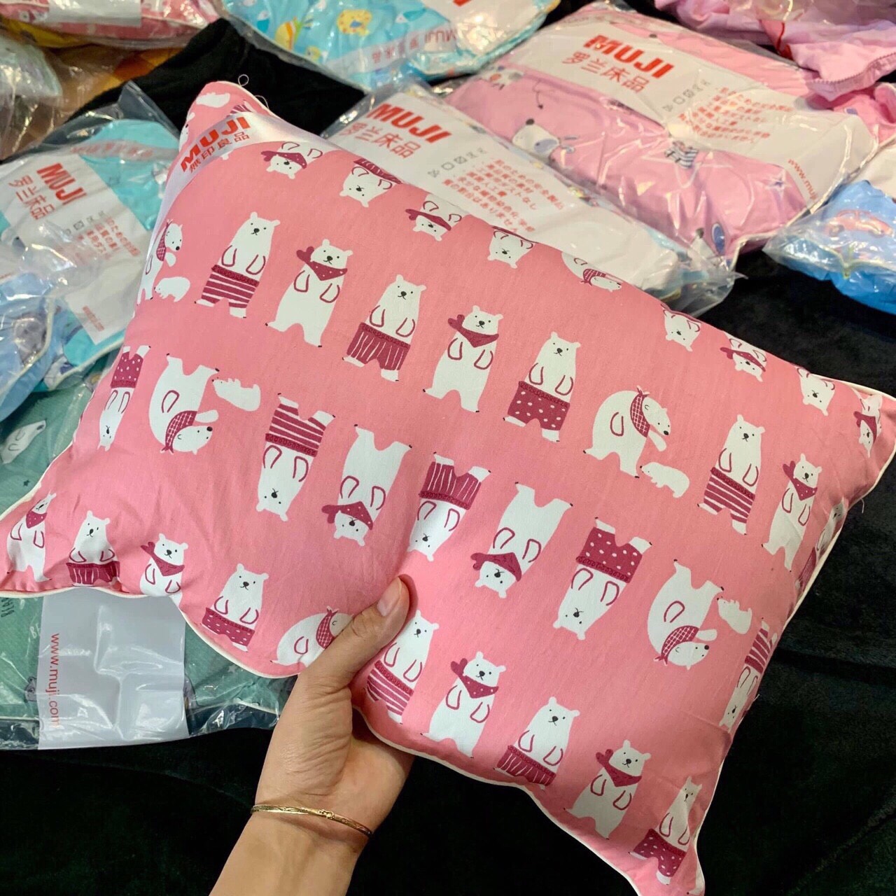 Gối trẻ em vải 100% cotton mịn sấy hương hoa lavender thơm ngát