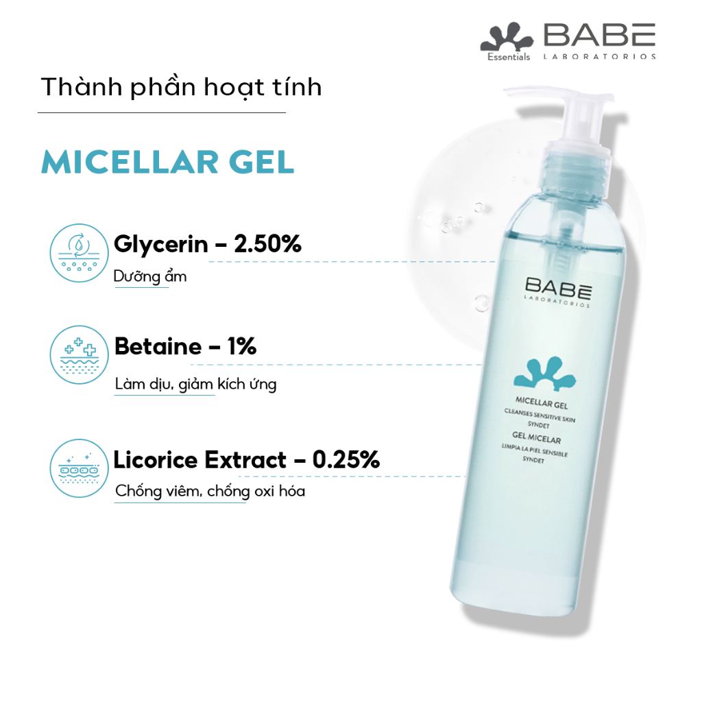 Sữa rửa mặt & tẩy trang dạng gel BABÉ Micellar Gel 240ml