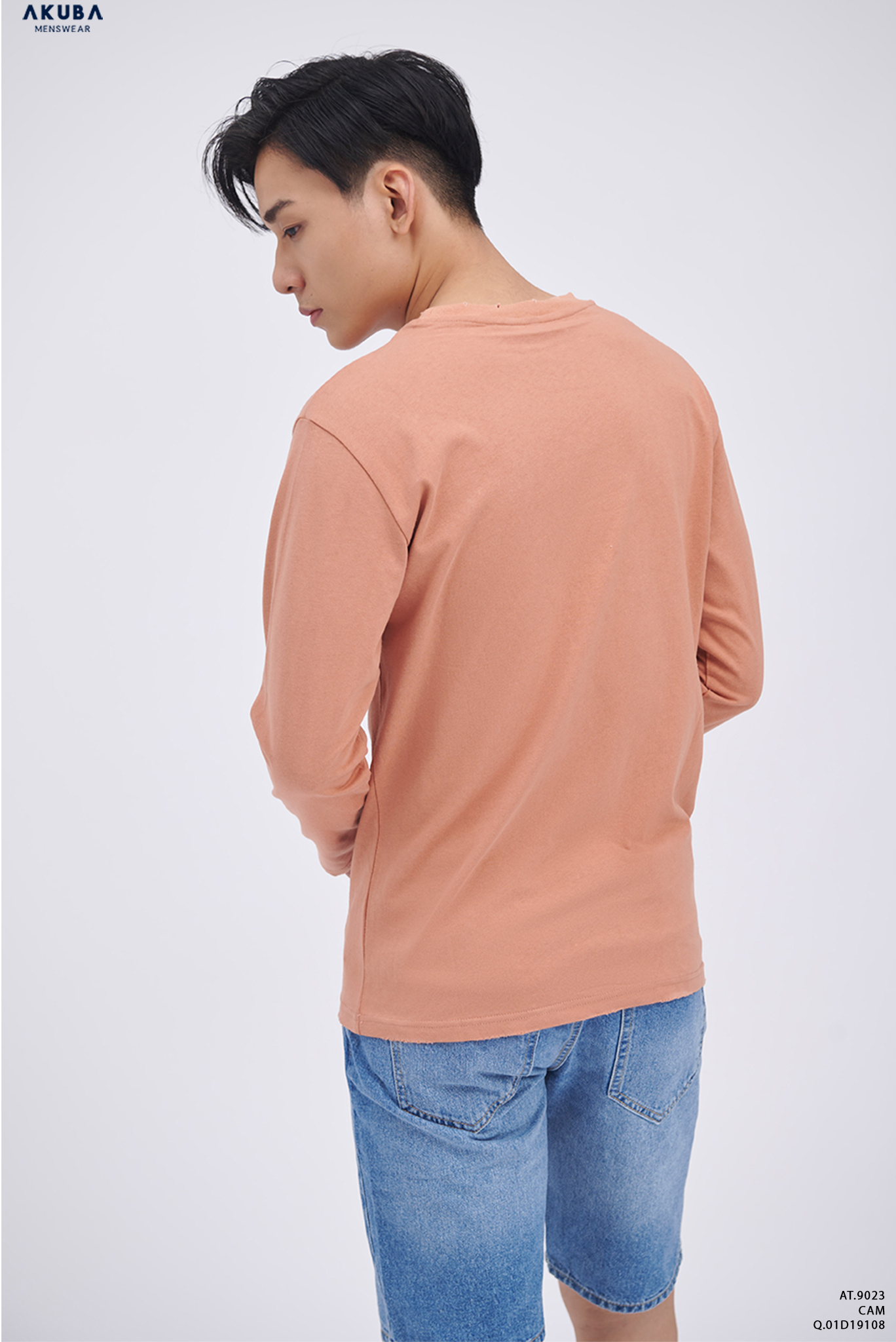 Áo thun tay dài nam Hàn Quốc Akuba chuẩn form Slim fit vải thoáng mát chất liệu cotton 9023