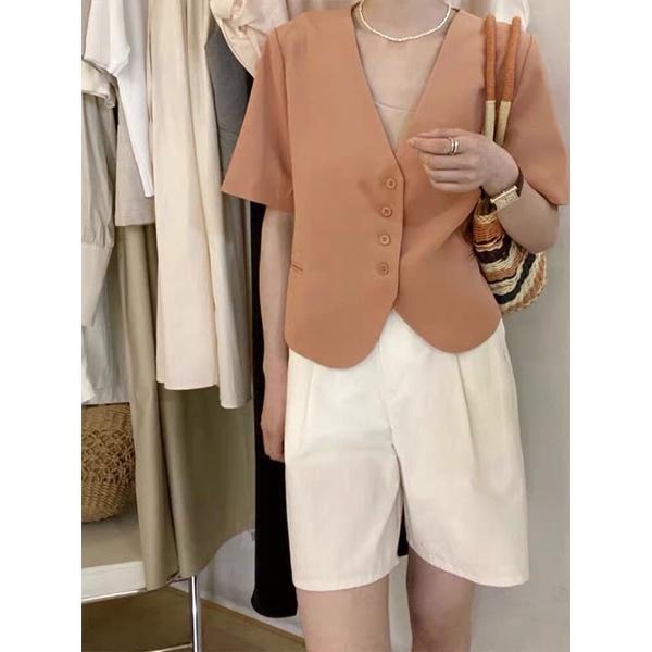 Áo blazer dáng lửng,không cổ B-A-M STORE