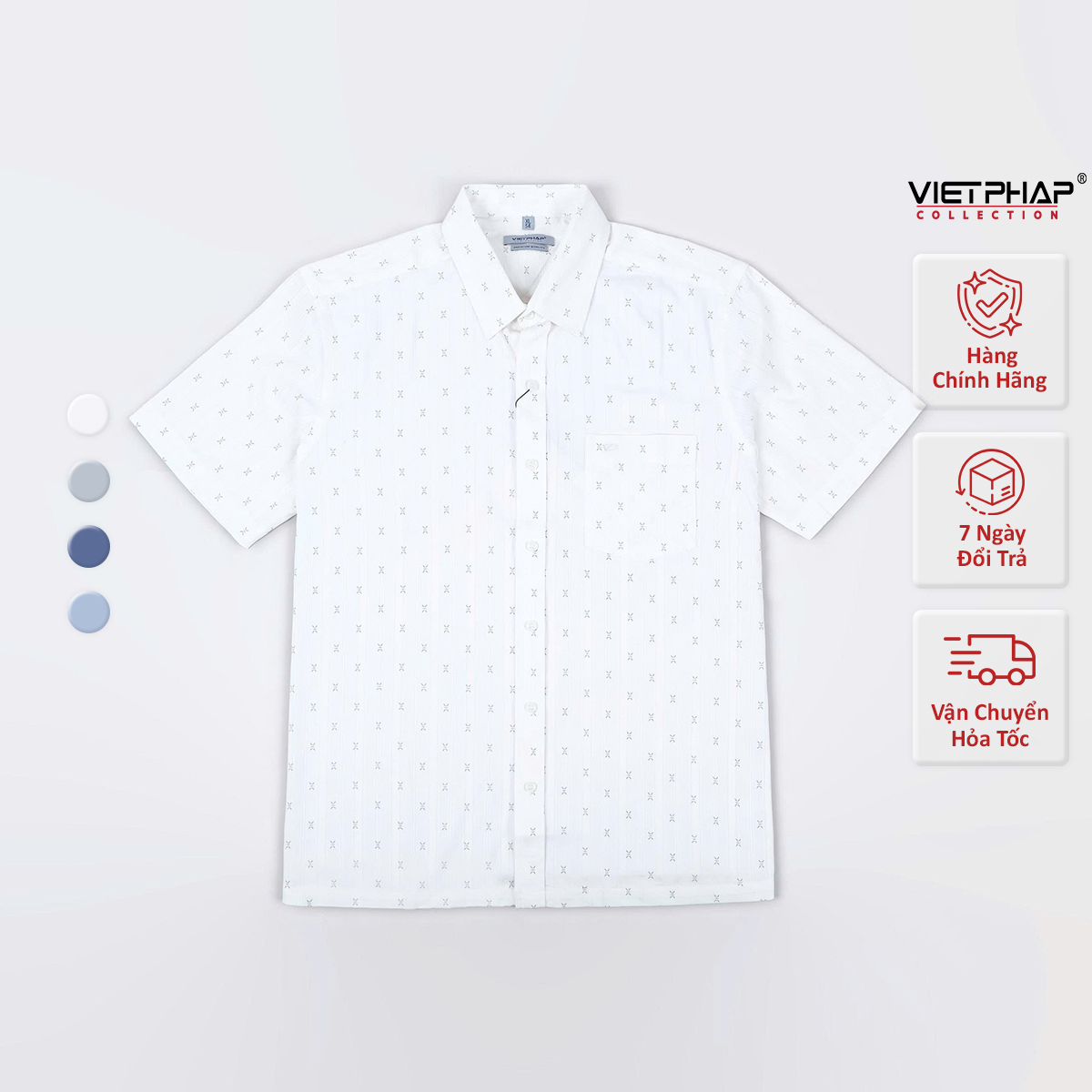 Áo Sơ Mi Nam Ngắn Tay VIỆT PHÁP Form Luxury Chất Cotton Lụa lịch lãm, sang trọng 9508