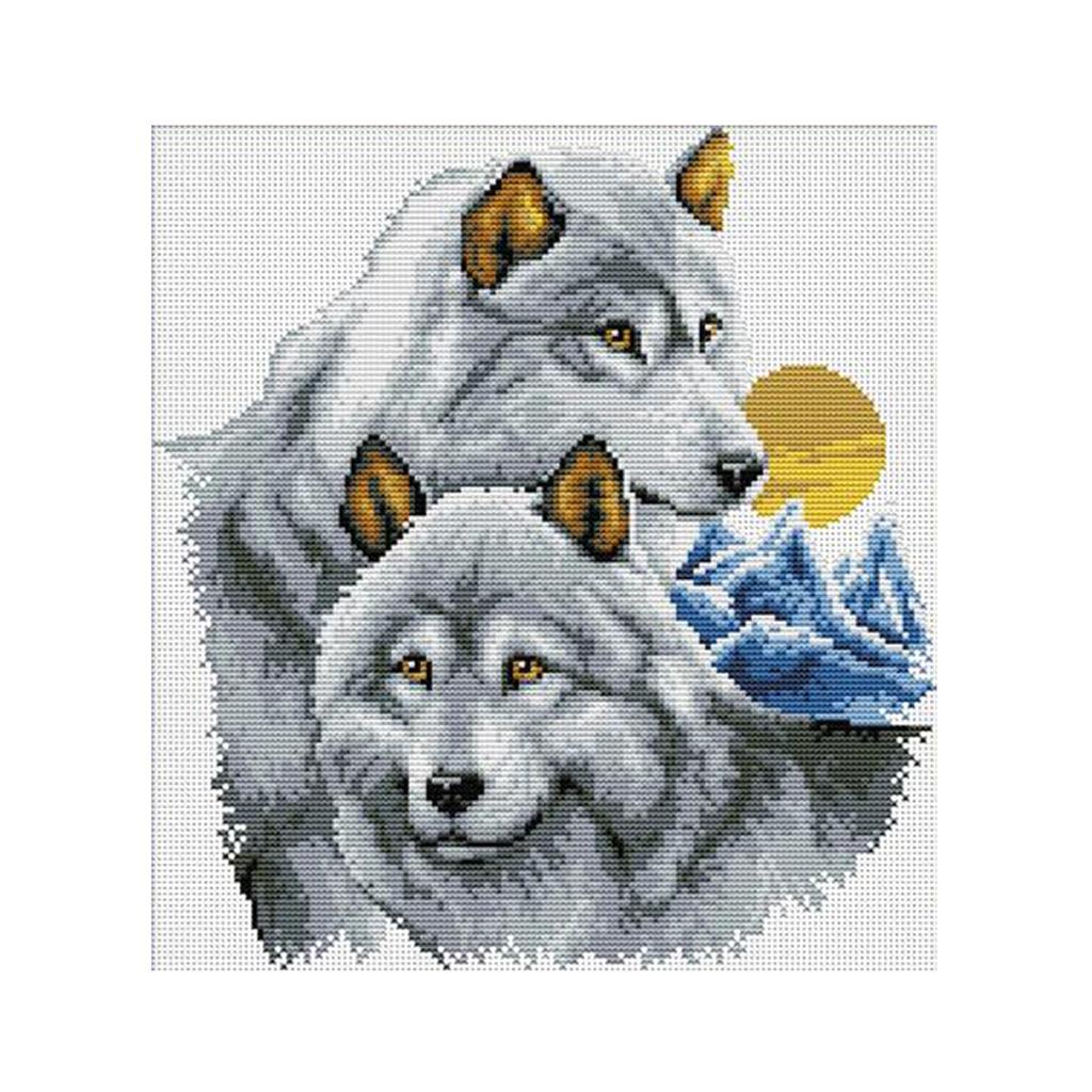 Wolf Cross-Stitch Kit Handmade Needlework Craft DIY Ribbon Embroidery