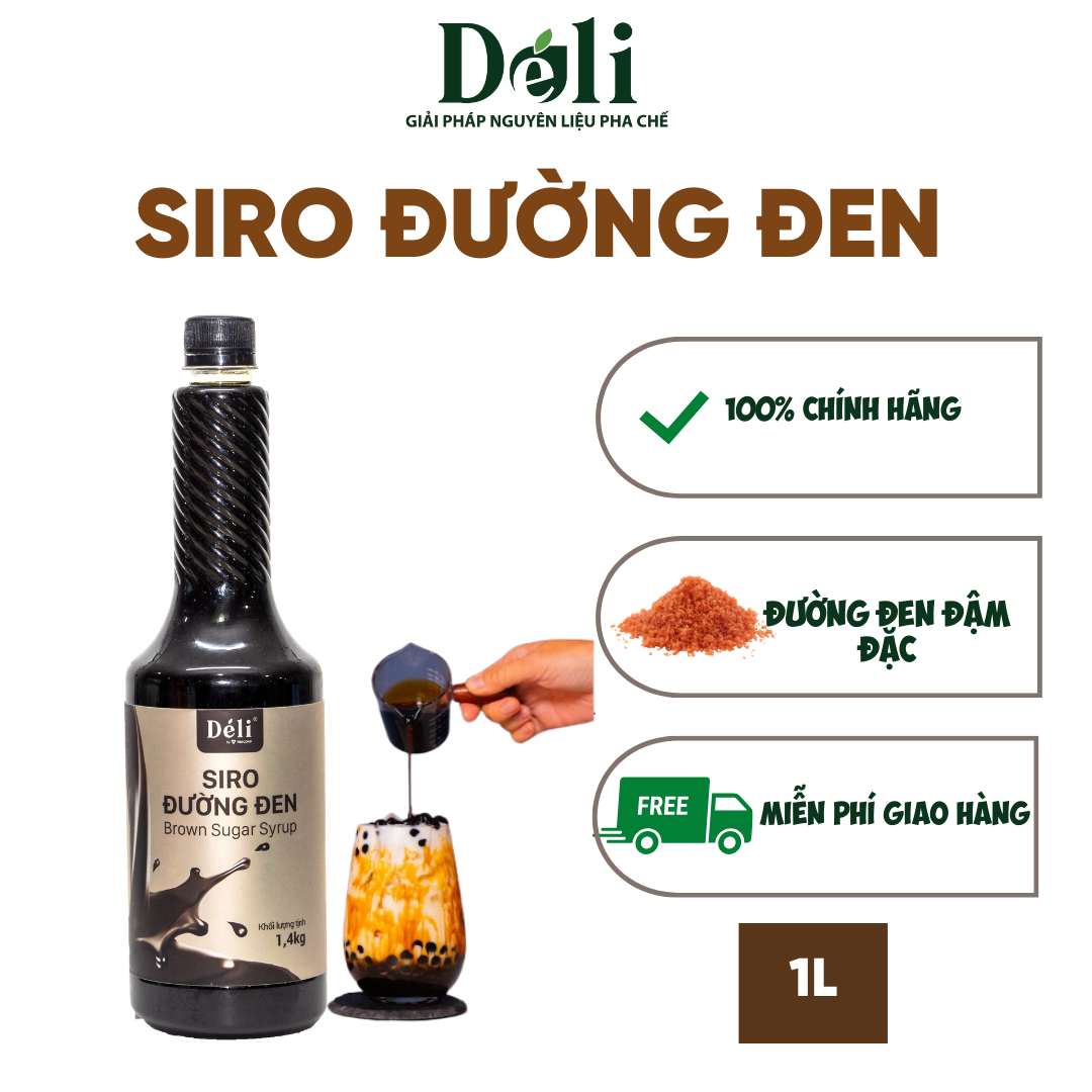 Siro Déli Vị Đường Đen - Chai 1L, Hàng Chính Hãng, Dùng Pha Chế Trà Trái Cây, Đá Bào