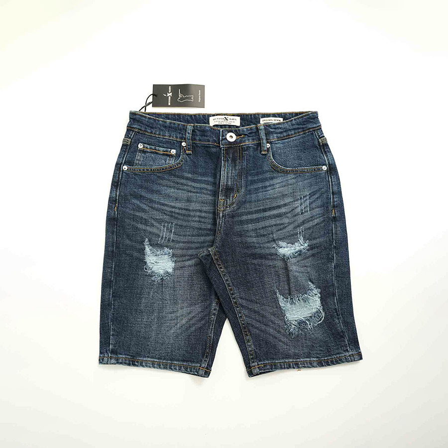 Quần Short Jeans Nam Rách Cao Cấp HUNTER X-RAYS Form Slimfit Thun Màu Xanh S60