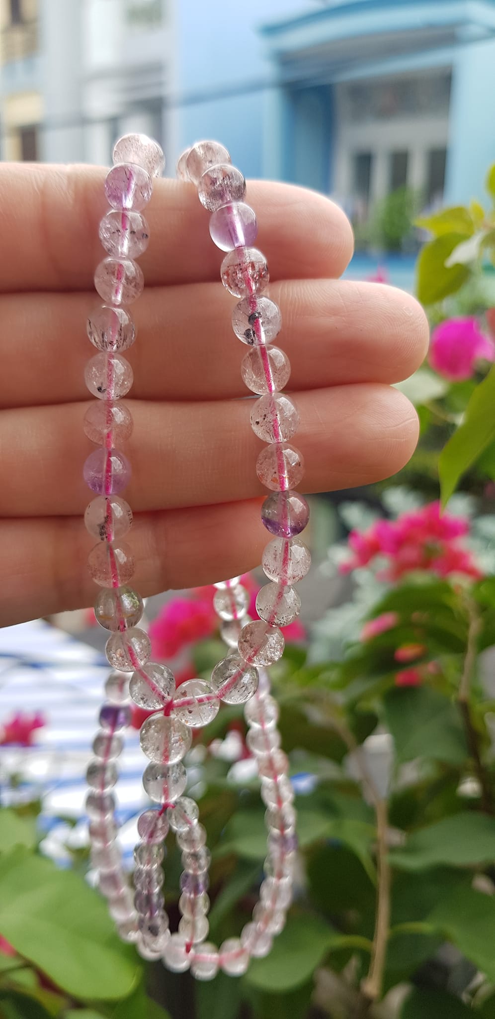 Vòng chuỗi đeo cổ Đá Super Seven tự nhiên kiểu đẹp quá Hạt 6mm lên kiểu đeo rất xinh trẻ xinh đẹp màu tím trắng bóng đẹp sang Nữ đeo may mắn phối đồ lên rất là đẹp ạ